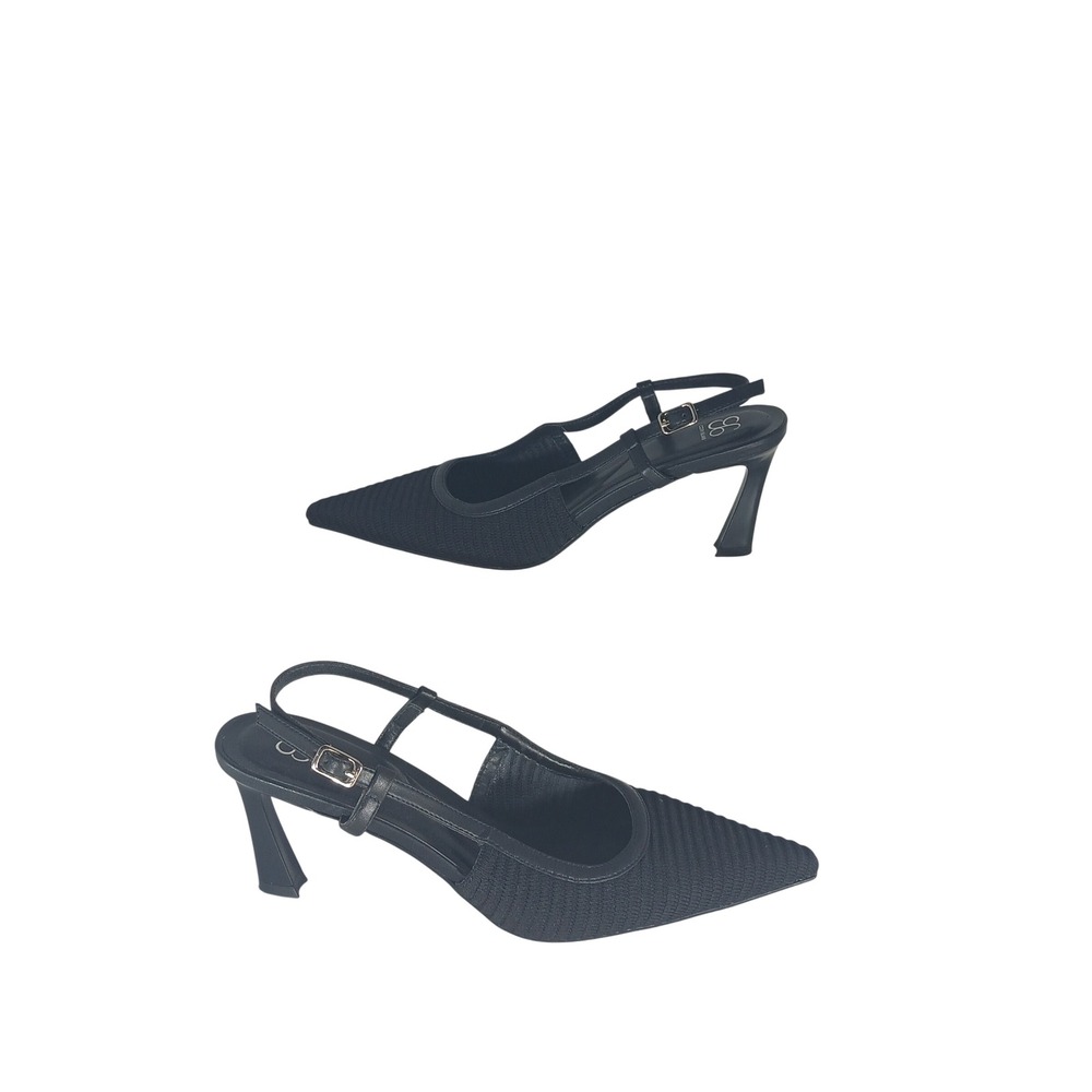 Cosy Island Slingback Pumps 8 Black Ribbed Knit Pointed Toe Office Siren Heels